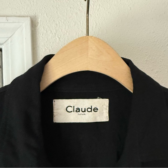 CLAUDE tulum black linen button up utility short sleeve work chore jumpsuit - Picture 7 of 8